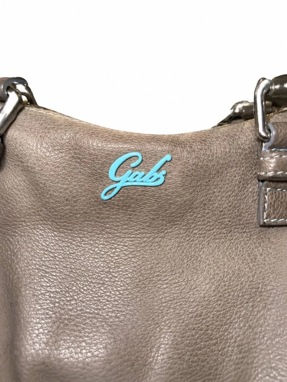 Gabs Firenze Woven Leather Shoulder Bag Taupe Turquoise Made in Italy